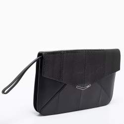 Pre Owned Fendi Black Karung And Water Snake 2Jours Wristlet Clutch