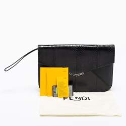 Pre Owned Fendi Black Karung And Water Snake 2Jours Wristlet Clutch
