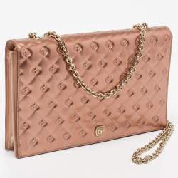 Pre Owned Fendi Rose Gold Patent Leather Fendilicious Wallet On Chain