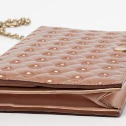 Pre Owned Fendi Rose Gold Patent Leather Fendilicious Wallet On Chain