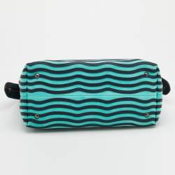 Pre Owned Fendi Mint Green/Black Leather And Suede Wave Dotcom Top Handle Bag