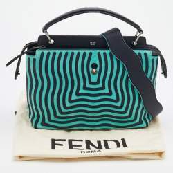 Pre Owned Fendi Mint Green/Black Leather And Suede Wave Dotcom Top Handle Bag