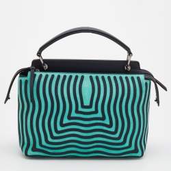 Pre Owned Fendi Mint Green/Black Leather And Suede Wave Dotcom Top Handle Bag
