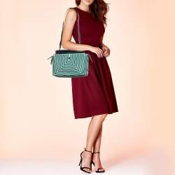 Pre Owned Fendi Mint Green/Black Leather And Suede Wave Dotcom Top Handle Bag