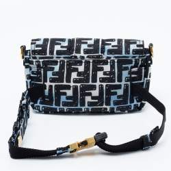 Fendi X Joshua Vides Blue/Black FF Cloudy Nylon Mini Belt Baguette Bag