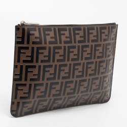 Pre Owned Fendi Tobacco Zucca Coated Canvas Pouch