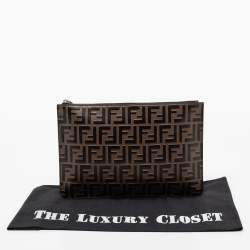 Pre Owned Fendi Tobacco Zucca Coated Canvas Pouch