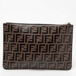 Pre Owned Fendi Tobacco Zucca Coated Canvas Pouch
