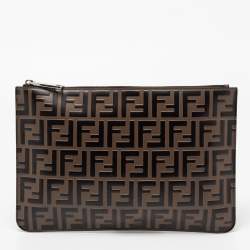 Pre Owned Fendi Tobacco Zucca Coated Canvas Pouch