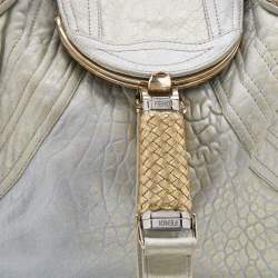 Pre Owned Fendi Gold Holographic Textured Leather Spy Hobo