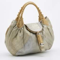 Pre Owned Fendi Gold Holographic Textured Leather Spy Hobo