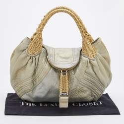 Pre Owned Fendi Gold Holographic Textured Leather Spy Hobo