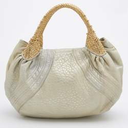 Pre Owned Fendi Gold Holographic Textured Leather Spy Hobo