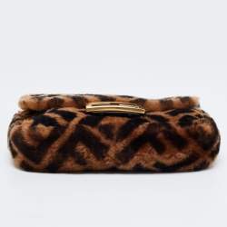 Pre Owned Fendi Brown Sheepskin Mini Baguette Shoulder Bag