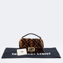 Pre Owned Fendi Brown Sheepskin Mini Baguette Shoulder Bag