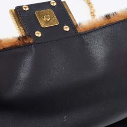 Pre Owned Fendi Brown Sheepskin Mini Baguette Shoulder Bag