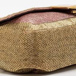 Pre Owned Fendi Pink/Gold Sequins Flap Baguette Bag