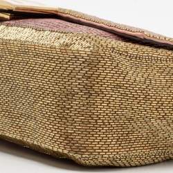 Pre Owned Fendi Pink/Gold Sequins Flap Baguette Bag