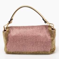 Pre Owned Fendi Pink/Gold Sequins Flap Baguette Bag