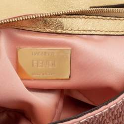Pre Owned Fendi Pink/Gold Sequins Flap Baguette Bag