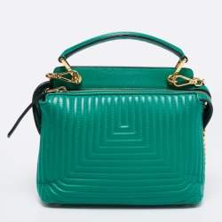 Pre Owned Fendi Green Quilted Leather Medium Dotcom Shoulder Bag