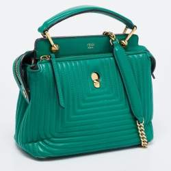 Pre Owned Fendi Green Quilted Leather Medium Dotcom Shoulder Bag