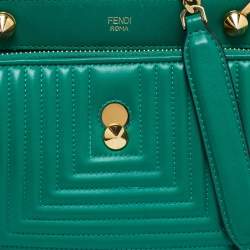 Pre Owned Fendi Green Quilted Leather Medium Dotcom Shoulder Bag