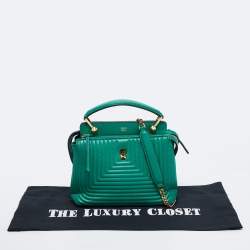 Pre Owned Fendi Green Quilted Leather Medium Dotcom Shoulder Bag