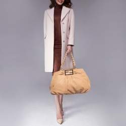 Pre Owned Fendi Beige Leather Large Mia Satchel