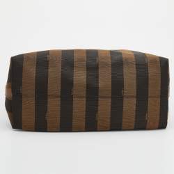 Pre Owned Fendi Brown/Navy Blue Pequin Stripe Canvas And Leather Hobo