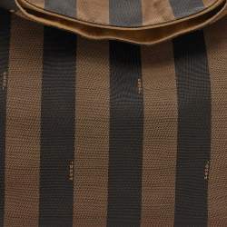 Pre Owned Fendi Brown/Navy Blue Pequin Stripe Canvas And Leather Hobo