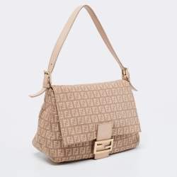 Fendi Pink/Beige Zucchino Canvas and Leather Mama Forever Shoulder Bag