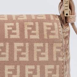 Fendi Pink/Beige Zucchino Canvas and Leather Mama Forever Shoulder Bag