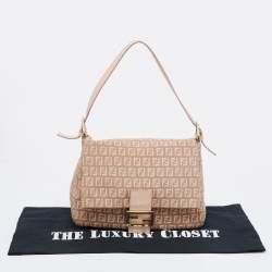 Fendi Pink/Beige Zucchino Canvas and Leather Mama Forever Shoulder Bag