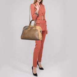 Pre Owned حقيبة ساتشل فندي شاميليون جلد بيج/بني