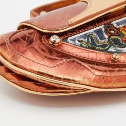 Pre Owned Fendi Bronze/Gold Leather Vanity Mirror Clutch