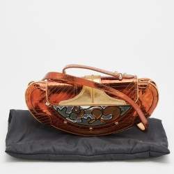 Pre Owned Fendi Bronze/Gold Leather Vanity Mirror Clutch