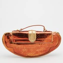 Pre Owned Fendi Bronze/Gold Leather Vanity Mirror Clutch