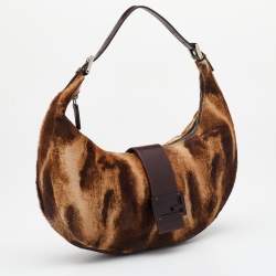 Pre Owned Fendi Brown/Beige Calfhair and Leather Hobo