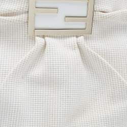 Pre Owned Fendi White Canvas/Straw and Patent Leather Large Mia Shoulder Bag