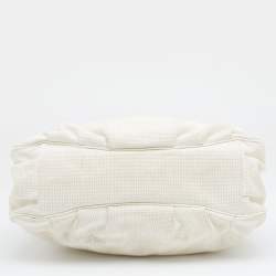 Pre Owned Fendi White Canvas/Straw and Patent Leather Large Mia Shoulder Bag
