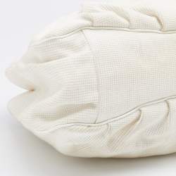 Pre Owned Fendi White Canvas/Straw and Patent Leather Large Mia Shoulder Bag