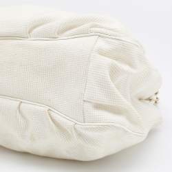 Pre Owned Fendi White Canvas/Straw and Patent Leather Large Mia Shoulder Bag