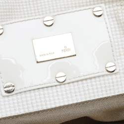 Pre Owned Fendi White Canvas/Straw and Patent Leather Large Mia Shoulder Bag