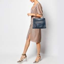 Pre Owned Fendi Blue/Black Leather Runaway Top Handle Bag