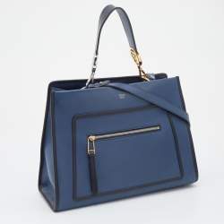 Pre Owned Fendi Blue/Black Leather Runaway Top Handle Bag