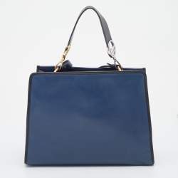 Pre Owned Fendi Blue/Black Leather Runaway Top Handle Bag