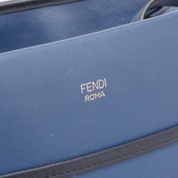Pre Owned Fendi Blue/Black Leather Runaway Top Handle Bag