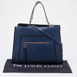 Pre Owned Fendi Blue/Black Leather Runaway Top Handle Bag
