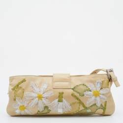 Pre Owned Fendi Light Beige Leather and Lace Embroidered Shoulder Bag